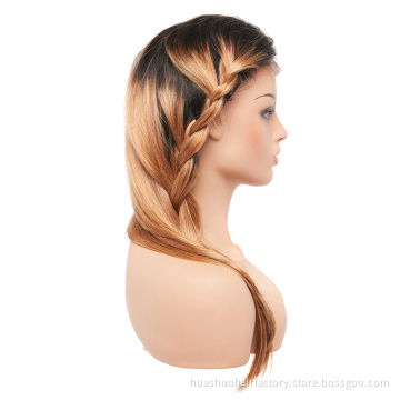 New Arrival Half Hand Machine Made Wigs Brown Ombre Dark Roots Color Straight Frontal Wig